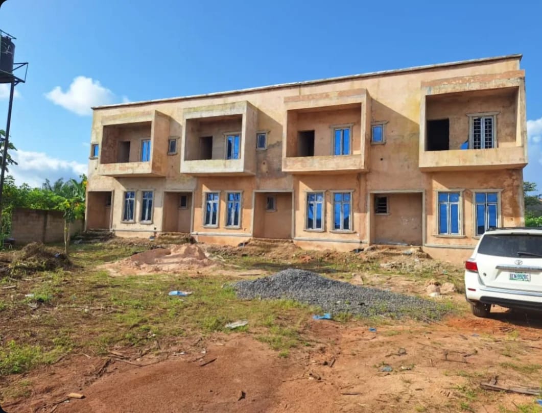 A completed terrace development, ready for occupation.